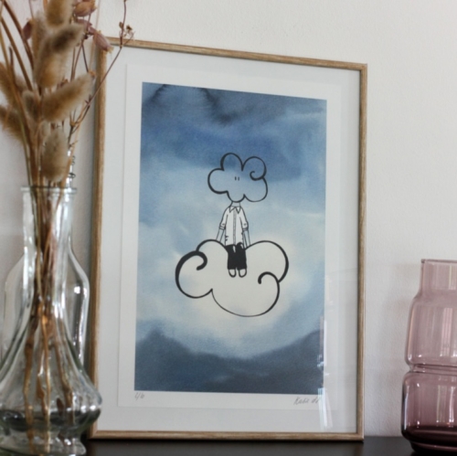 La tête dans les nuages (foncé) – Affiche A5 