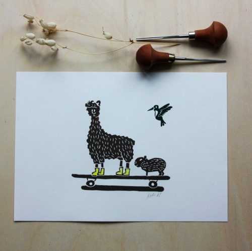 Linogravure - Lama et compagnie