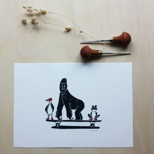 Linogravure - Gorille et compagnie