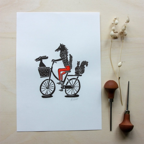 Linogravure - Loup et compagnie