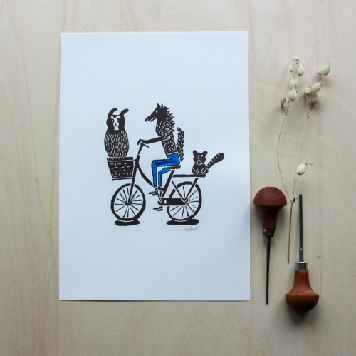 Linogravure - Loup et compagnie 3