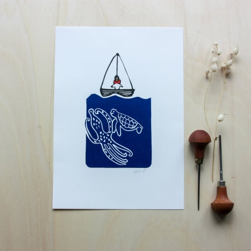 Linogravure - Manchot pygmée et compagnie