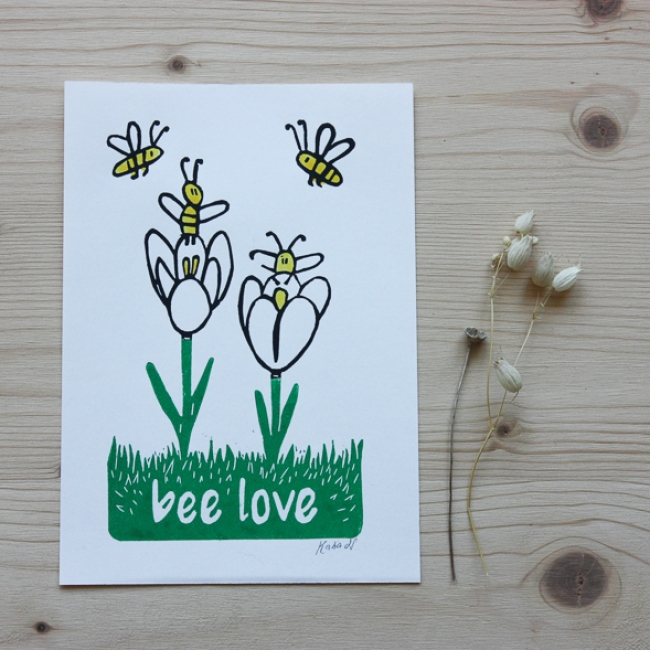 Linogravure - Bee love